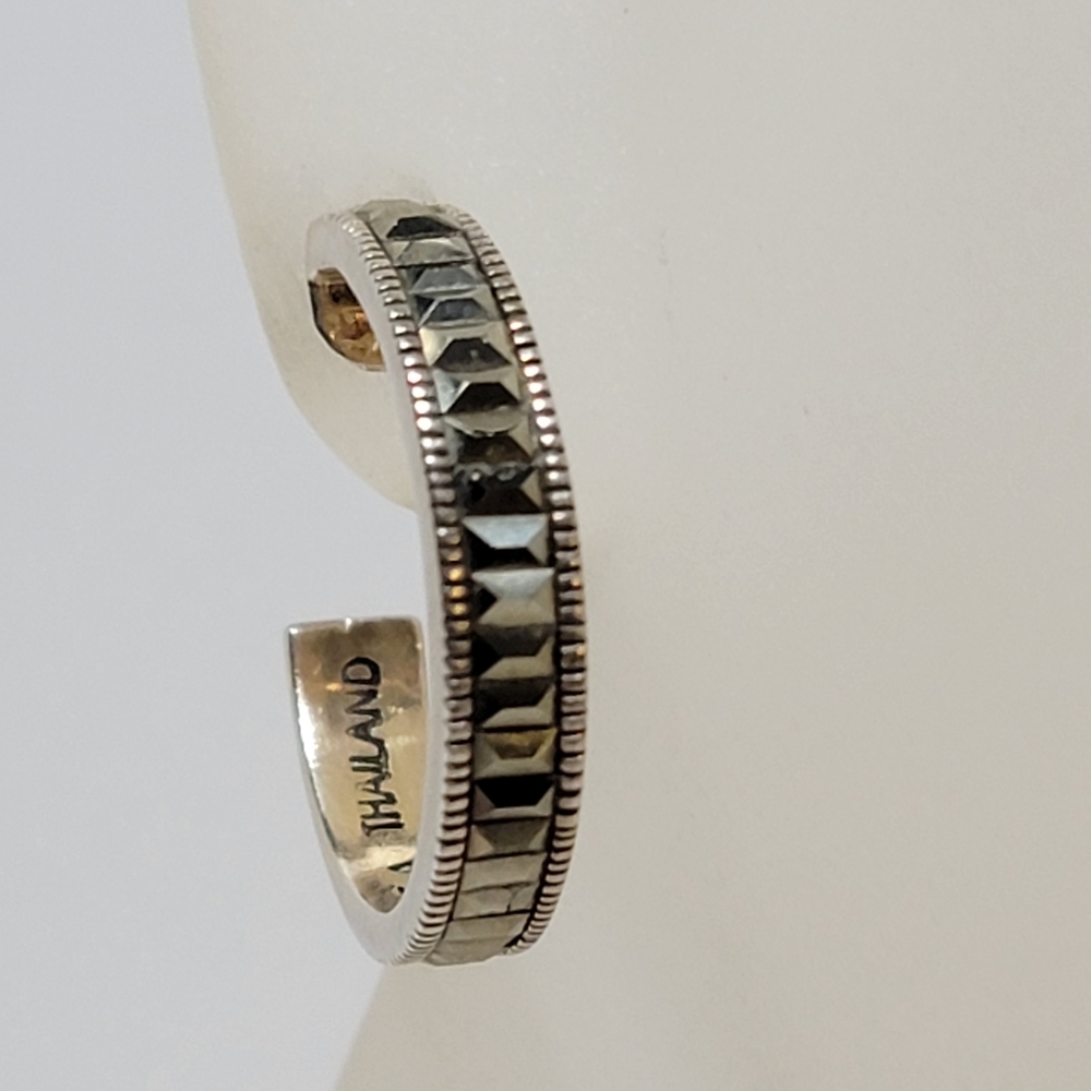 Sterling Silver Sparkly Marcasite Hoop Earrings